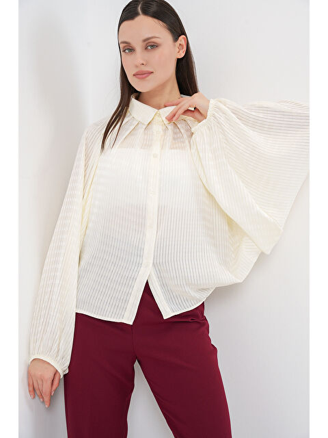 Bigdart Kadın Yarasa Kol Oversize Gömlek 20368 - Ekru - S000510764-19965