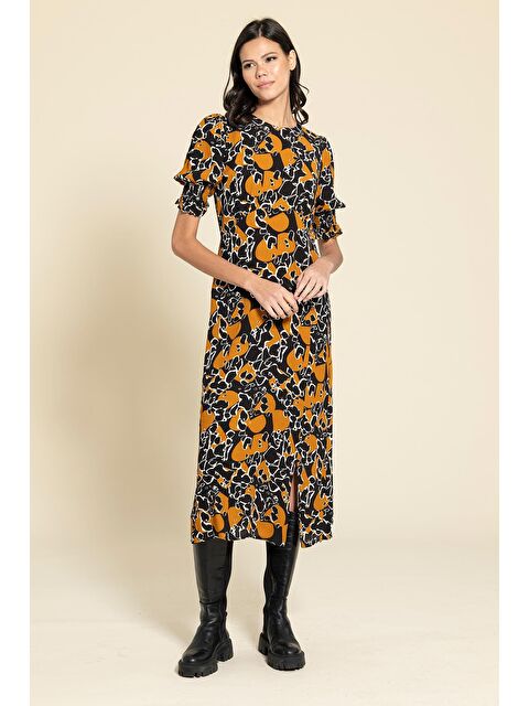 For You Moda Kol Büzgülü Yırtmaçlı Kiremit Elbise - S000333527-18657