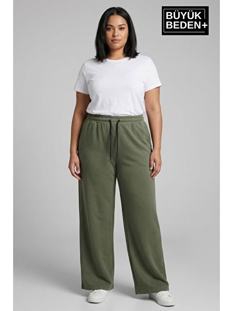 Süperlife Kadın Büyük Beden Bol Paça Yüksek Bel Lastikli Salaş Eşofman Altı SPR26BEA988