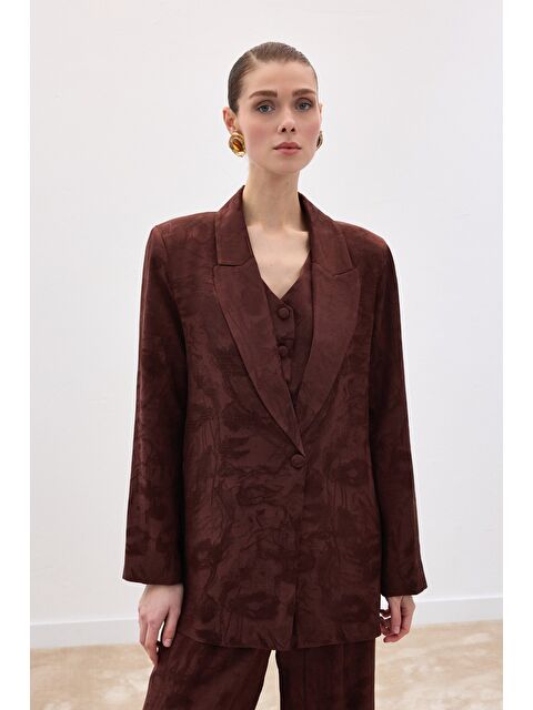 SATEEN Jakarlı Uzun Ceket - Kahve - S000497782-19413