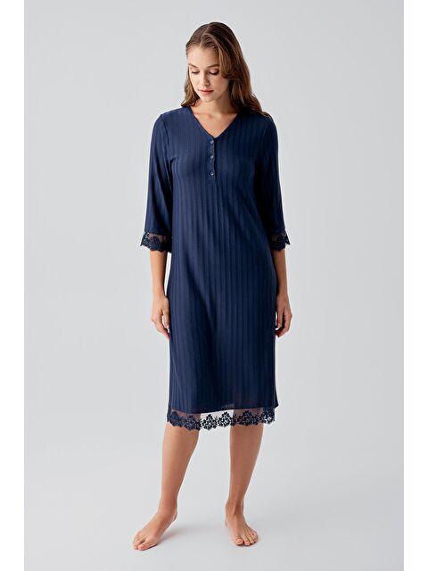 Artış Truvakar Kollu Dantelli Düğmeli Esnek Viskoz Gecelik - S000512123-21164