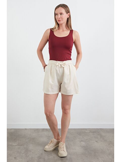 Fullamoda Beli Bağlamalı Pileli Keten Görünümlü Şort - S000407440-19928