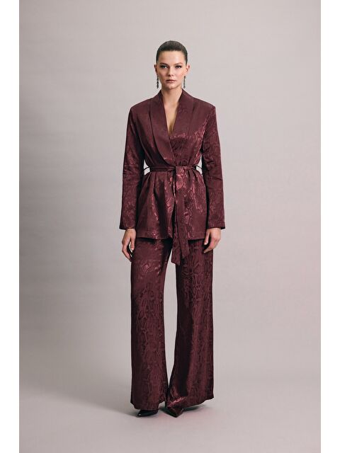 SATEEN Yılan Desenli Pantolon - Bordo - S000439778-19951