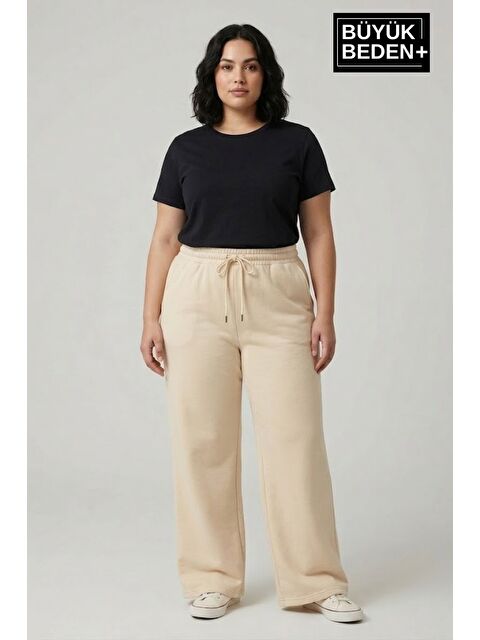 Süperlife Kadın Büyük Beden Bol Paça Yüksek Bel Lastikli Salaş Eşofman Altı SPR26BEA988