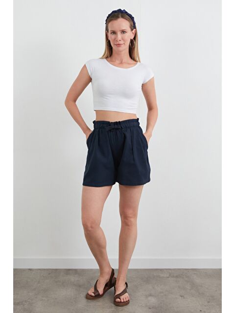 Fullamoda Beli Bağlamalı Pileli Keten Görünümlü Şort - S000407440-21164