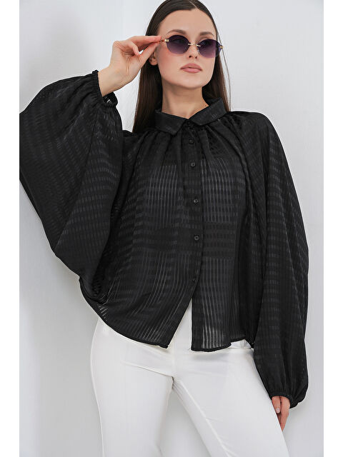 Bigdart Kadın Yarasa Kol Oversize Gömlek 20368 - Siyah - S000510764-19351