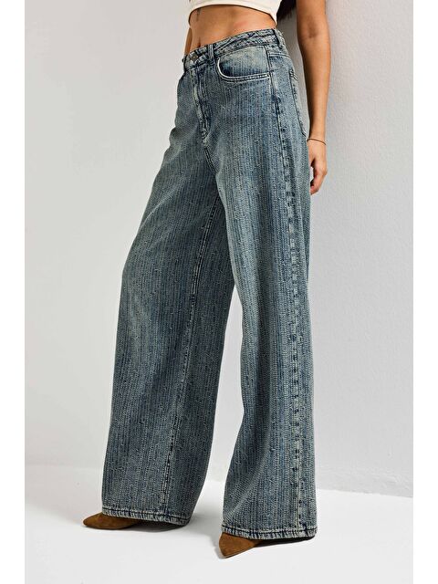 It's Basic Kadın T.Kot Rengi 4w5-32 Süper Baggy Fit Özel Kumaş Tasarım Denim Jean - S000494097-17234
