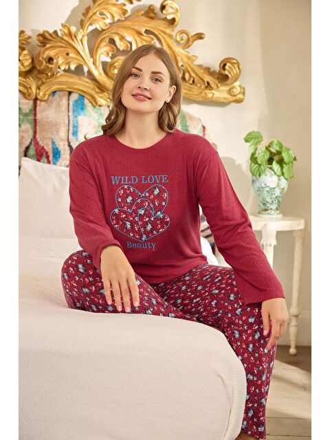 Remsa Büyük Beden Viskon Kadın Uzun Kol Pijama Takımı 240681 Bordo - S000464663-19951