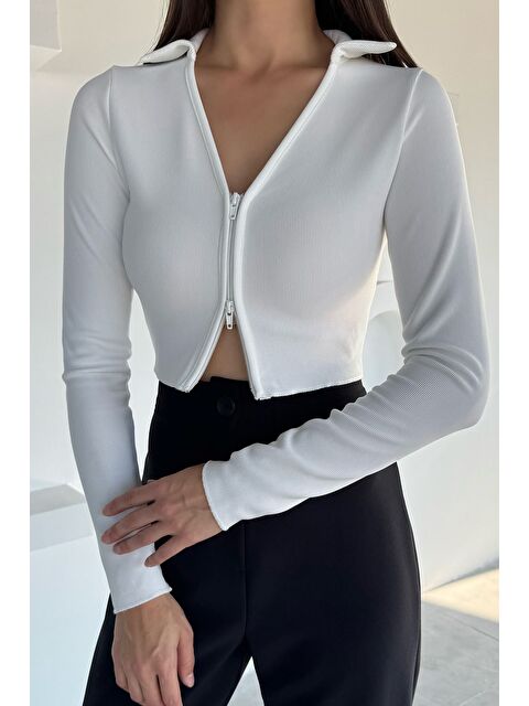 Gülseli Çift Fermuarlı Crop Top Kadın Bluz - S000469804-19966