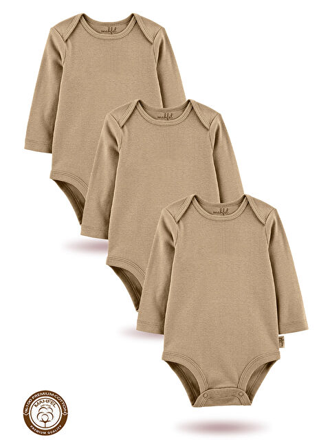 Mahfel %100 Pamuklu 3'lü Baskısız Çıtçıtlı Bebek Body Zıbın KR - S000513200-37318