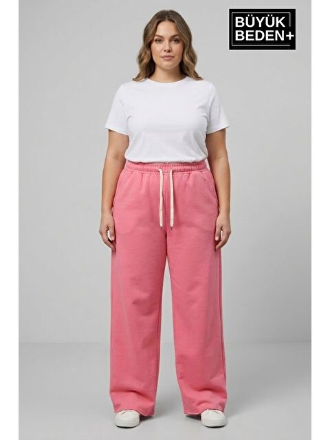 Süperlife Kadın Büyük Beden Bol Paça Yüksek Bel Lastikli Salaş Eşofman Altı SPR26BEA988