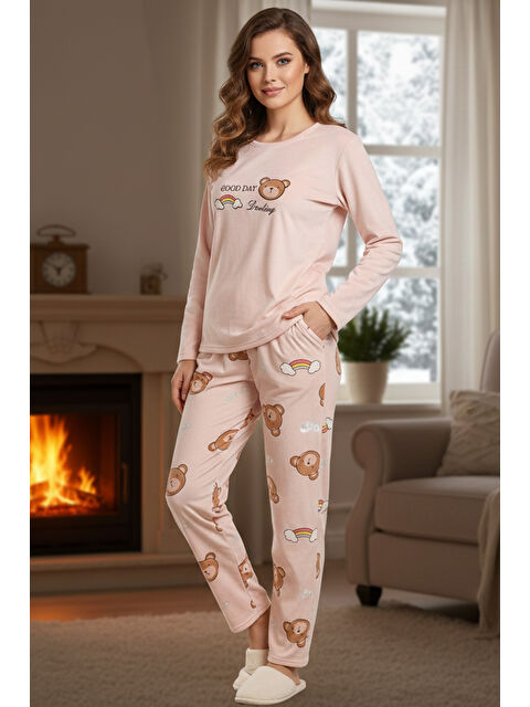 Remsa Kadın Desenli Kadife Kumaş Pijama Takımı 13313-2253-Somon - S000492890-24085