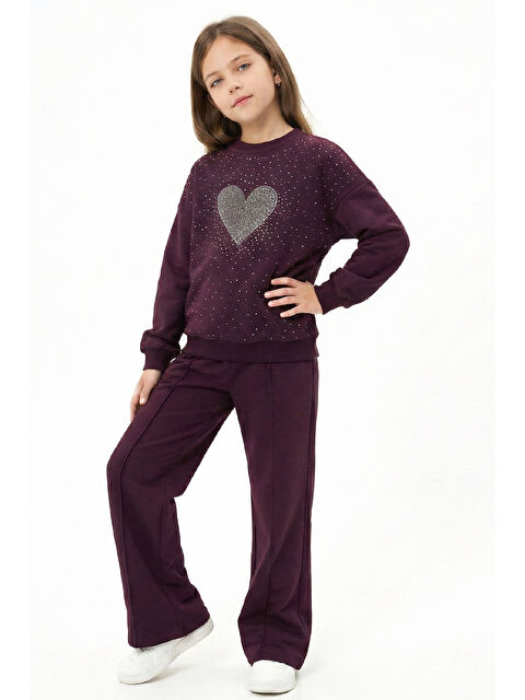 Modanino Kız Çocuk Taş Süslemeli Kalp Desenli 2 İplik Alt-Üst Takım 4-12 Yaş 12513 - S000510835-20036