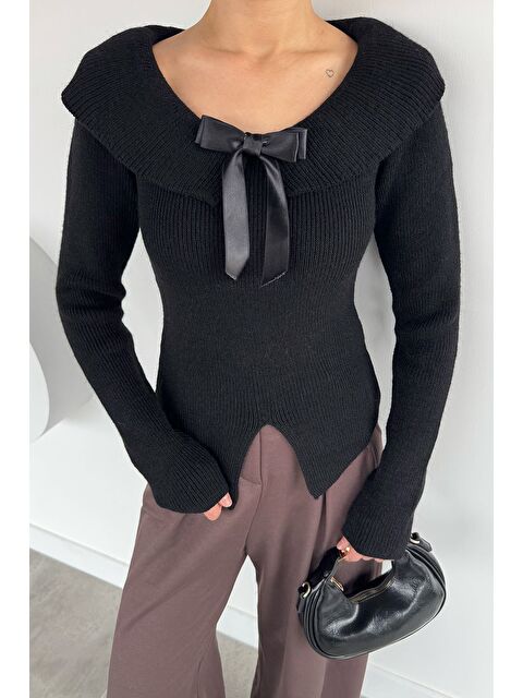 Gülseli Kadın Fiyonklu Bel Yırtmaç Detaylı Triko Bluz - S000482810-19351