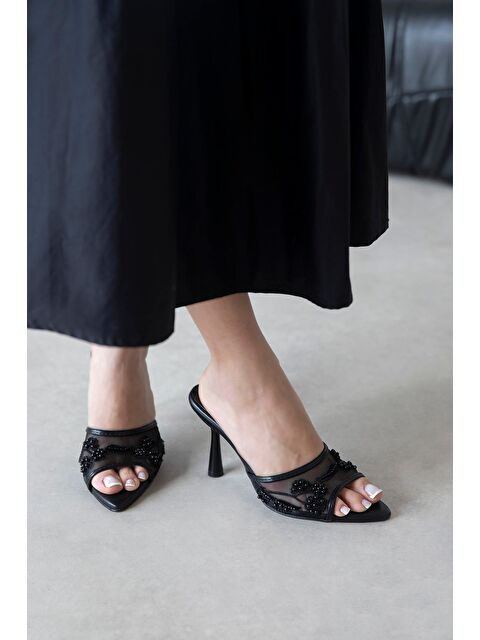 Straswans Karis Kadın File Detay Topuklu Terlik Siyah