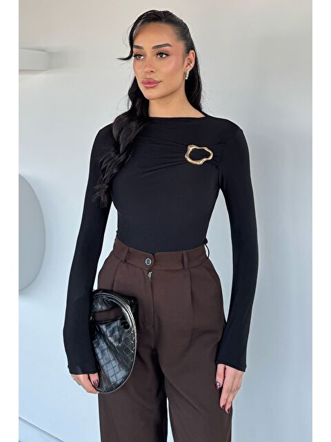 Gülseli Kadın Gold Toka Detaylı Elastanlı Bluz - S000482802-19351