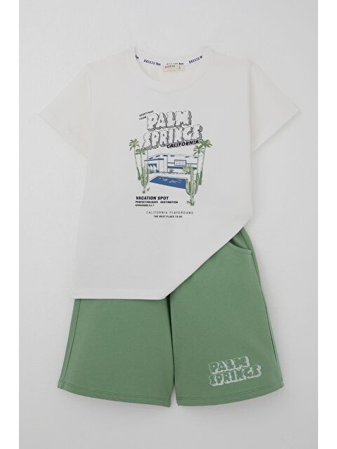Breeze Erkek Çocuk Şortlu Takım Tatil Temalı Palmiye Ağacı Baskılı Beyaz (5-9 Yaş) - S000466915-20063