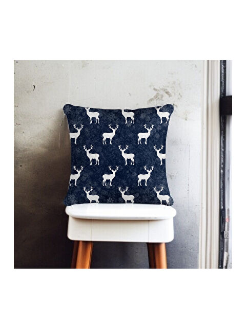 Asdiva Yılbaşı Temalı Ren Geyiği Kar Tanesi Desenli Kırlent Kılıfı - Lacivert 43x43 - S000465344-21164