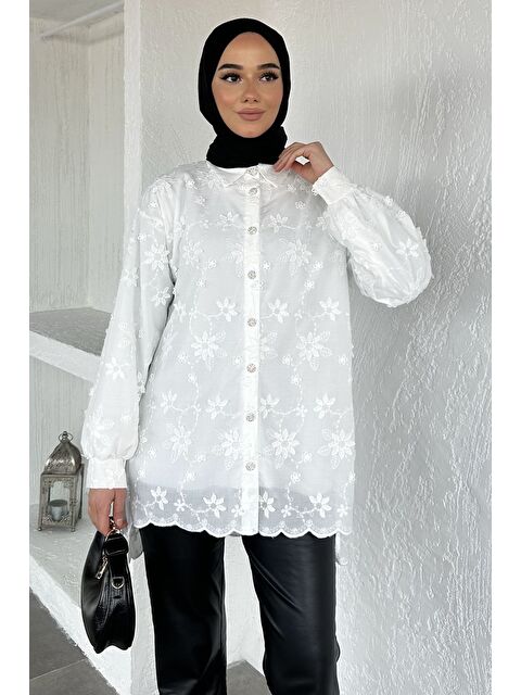 Julude Gülseli Çiçek Desenli Tesettür Gömlek