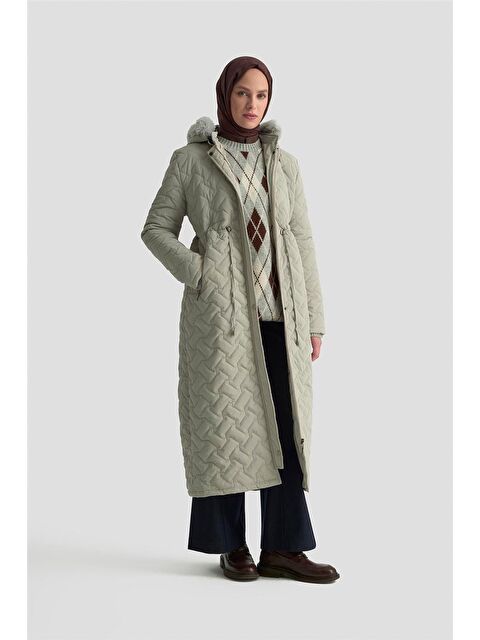 ARMİNE Kürklü Kapitone Kaban 25Kd2501 Taş - S000481350-19928