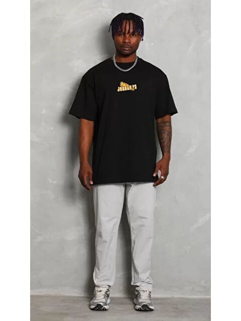 Jane's Unisex Bisiklet Yaka Baskılı Oversize T-Shirt - Siyah - S000528330-19351