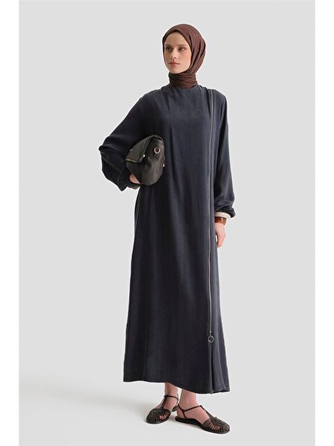 ARMİNE Desen Mixli Kupra Elbise İndigo - S000512131-23093