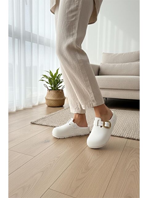 Oksit Lovi Kadın Gold Tokalı Geometrik Desenli Comfort Clog Kadın Terlik Lüks Tasarım