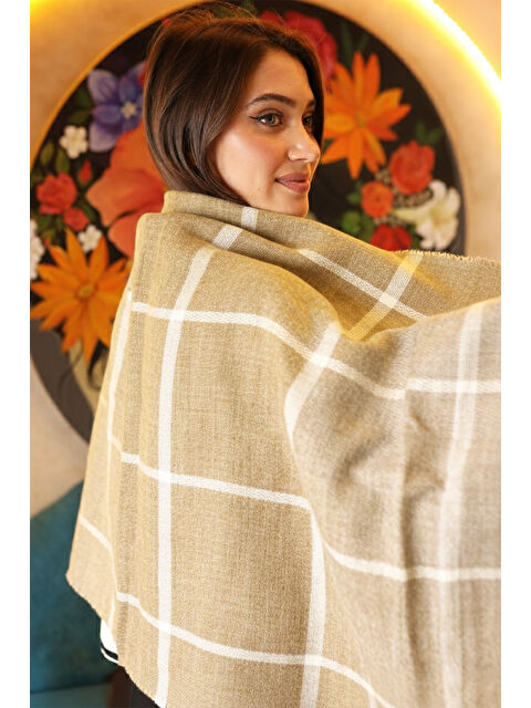 Remsa Kare Desenli Atkı Omuz Şalı 70X180 cm 1210 Bej01 - S000508999-37198