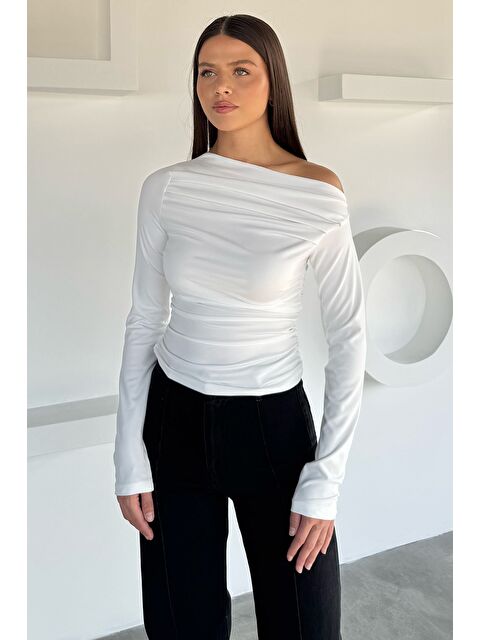 Gülseli Bel Büzgülü Asimetrik Kesim Kadın Bluz - S000482811-19966