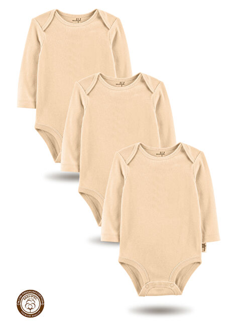Mahfel %100 Pamuklu 3'lü Baskısız Çıtçıtlı Bebek Body Zıbın RS - S000513200-19927