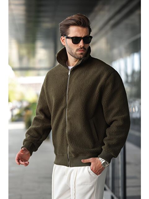 Madmext Haki Fermuarlı Dik Yaka Erkek Polar Hırka E7166 - S000444368-18547