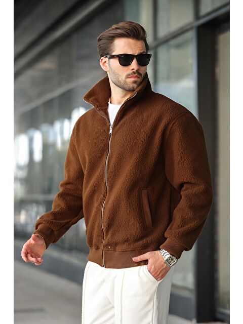 Madmext Kahverengi Fermuarlı Dik Yaka Erkek Polar Hırka E7166 - S000444368-19413