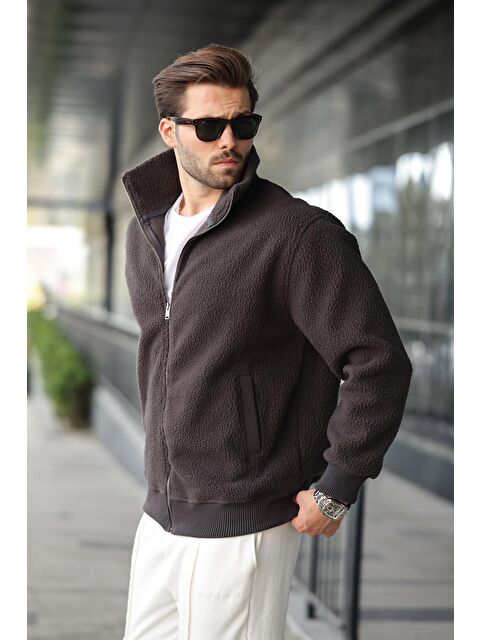 Madmext Füme Fermuarlı Dik Yaka Erkek Polar Hırka E7166 - S000444368-33408