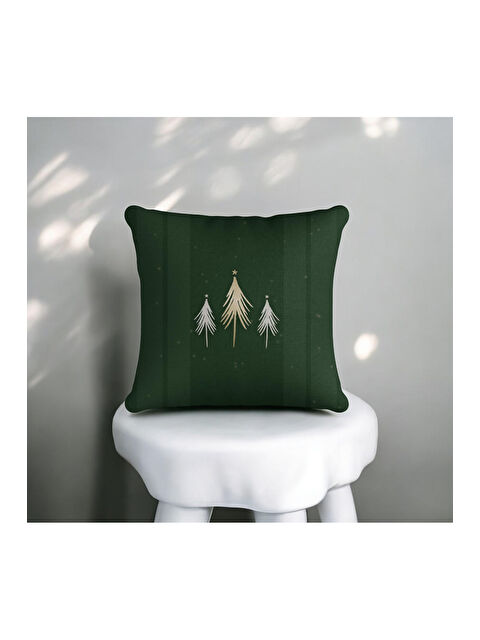 Asdiva Yılbaşı Temalı 3 Çam Ağacı  Desenli Dekoratif  Kırlent Kılıfı - Yeşil 43x43