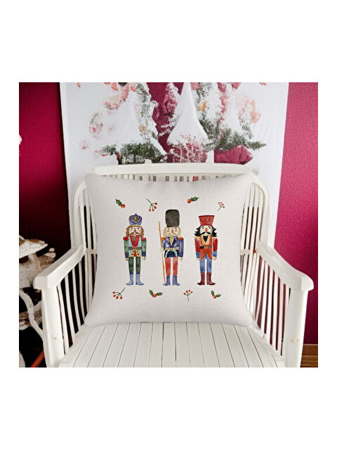 Asdiva Yılbaşı Temalı 3 Kurşun Asker Desenli Dekoratif Kırlent Kılıfı - Beyaz 43x43 - S000465344-20063