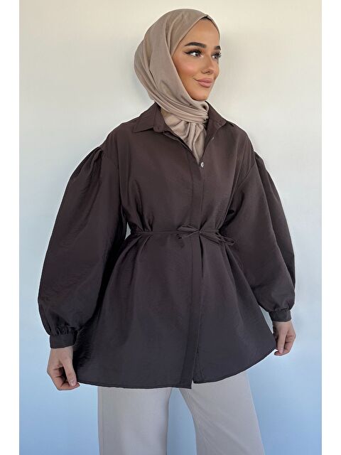 Julude Balon Kol Bel Bağlamalı Gömlek Tunik