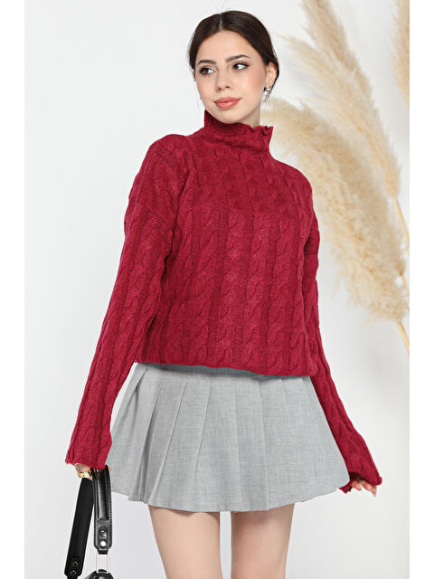 Gülseli Yarım Balıkçı Yaka Desenli Kadın Triko Kazak - S000352230-20036