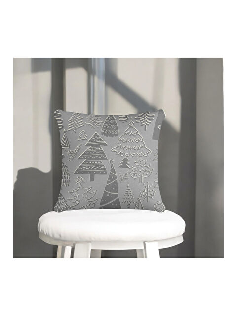 Asdiva Yılbaşı Temalı Çam Ağacı Çizim Desenli Dekoratif Kırlent Kılıfı - Gri 43x43 - S000465344-157