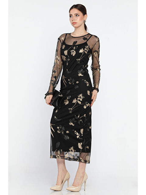 Gülseli Kadın İç Astarlı Desenli Tül Elbise - S000352234-37423