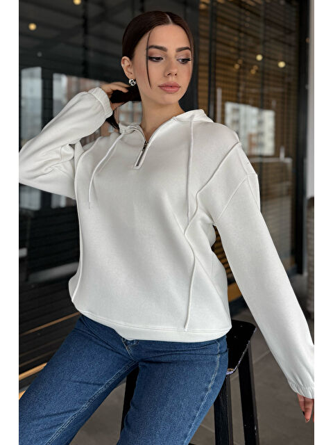 Gülseli Yarım Fermuarlı Üç İplik Şardonlu Kadın Sweatshirt - S000352238-20063