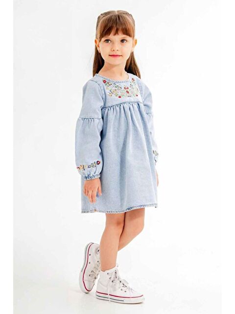Magu Kız Çocuk Açık Mavi Nakış Detaylı Denim Elbise - S000497483-23173