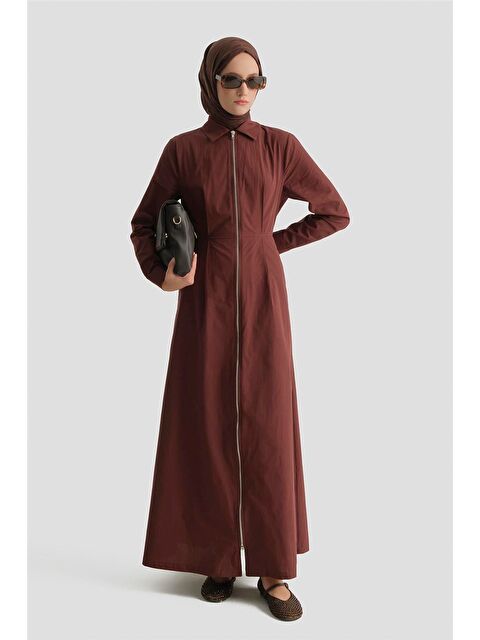 ARMİNE Fermuar Detaylı Fitted Elbise Kahve - S000512134-19413