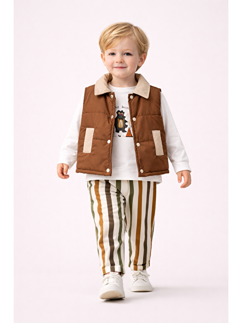 Harika Kids Erkek Çocuk Yelek-Sweatshirt-Çizgili Pantolon 3'lü Takım (2-5 Yaş) - S000522530-29704