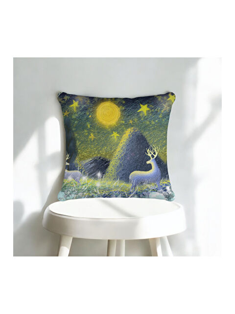 Asdiva Yılbaşı Temalı Yıldızlı Bir Gece Ren Geyiği Dekoratif  Kırlent Kılıfı - Sarı 43x43 - S000465344-37354