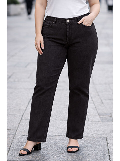 Remsa Büyük Beden Kadın Beli Lastikli Elastanlı Boru Paça Jean Pantolon 03 Antrasit - S000495249-29666