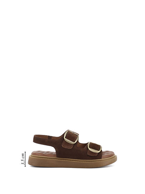 GÖNDERİ(R) Kadın AÇIK KAHVERENGİ Cırtlı Tokalı Dolgu Taban Hakiki Deri Comfort Sandalet - S000360358-17365