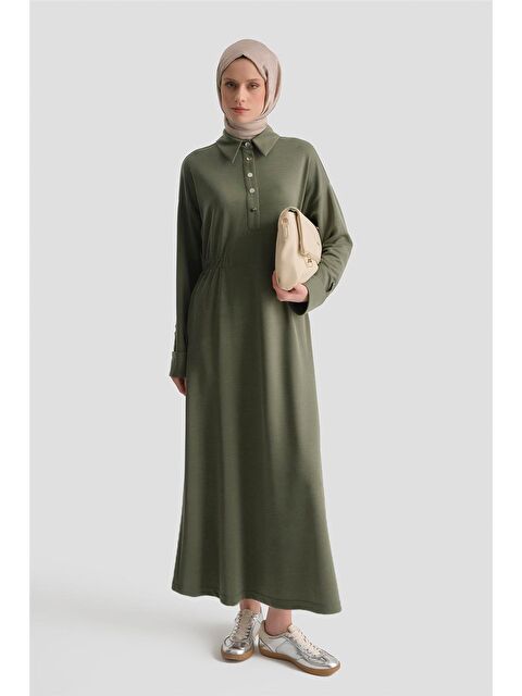 ARMİNE Beli Lastikli Modal Elbise Haki - S000512142-18547