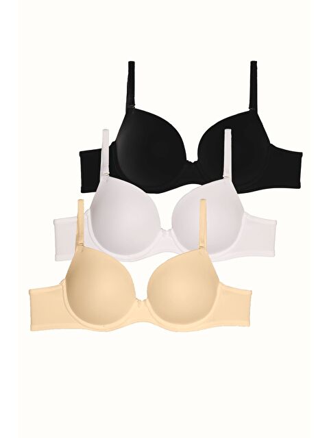 C&City 3'Lü Paket Dolgusuz Yumuşak Kaplı Örme Sütyen C37025 Siyah/Beyaz/Ten - S000514006-19351