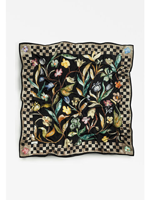 Fresh Scarfs LOVE IN BLOOM DESEN FLOŞ VİSKON EŞARP DEEP BLACK - S000506259-22238