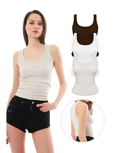 Cottonhill Pamuklu Kalın Askılı Fitilli Kadın Atlet 3'Lü Paket - S000398890-27206